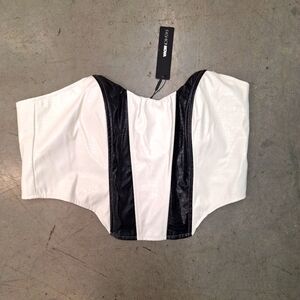 Fashion Nova White and Black Corset Zipper Back Top NWT